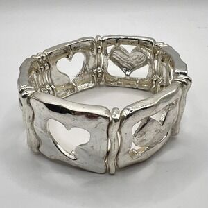 Heart Bracelet Silver Tone Stretch Love‎ Caring Friendship